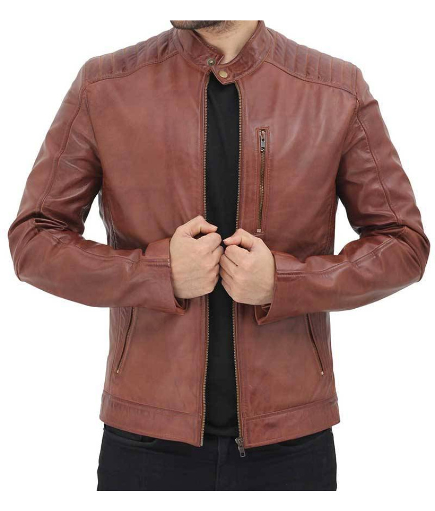 Benjamin Mens Brown Leather Cafe Racer Jacket - AML-029